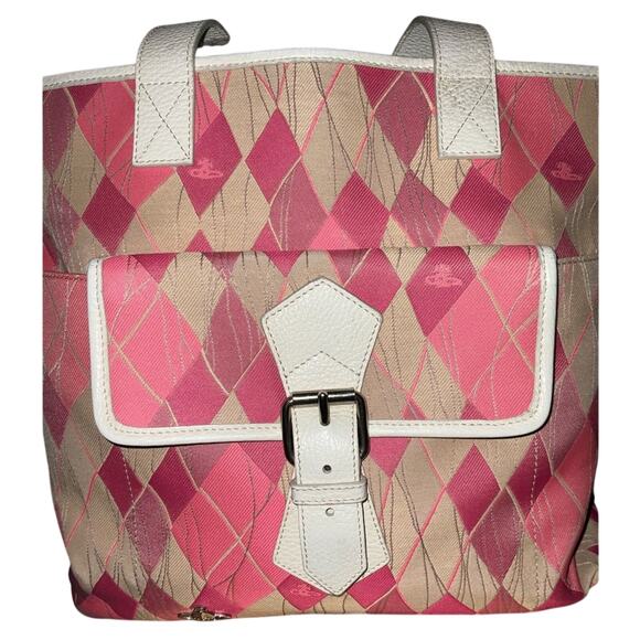 Vivienne Westwood Pink Argyle Tote Genuine Leather Made Italy Orb 